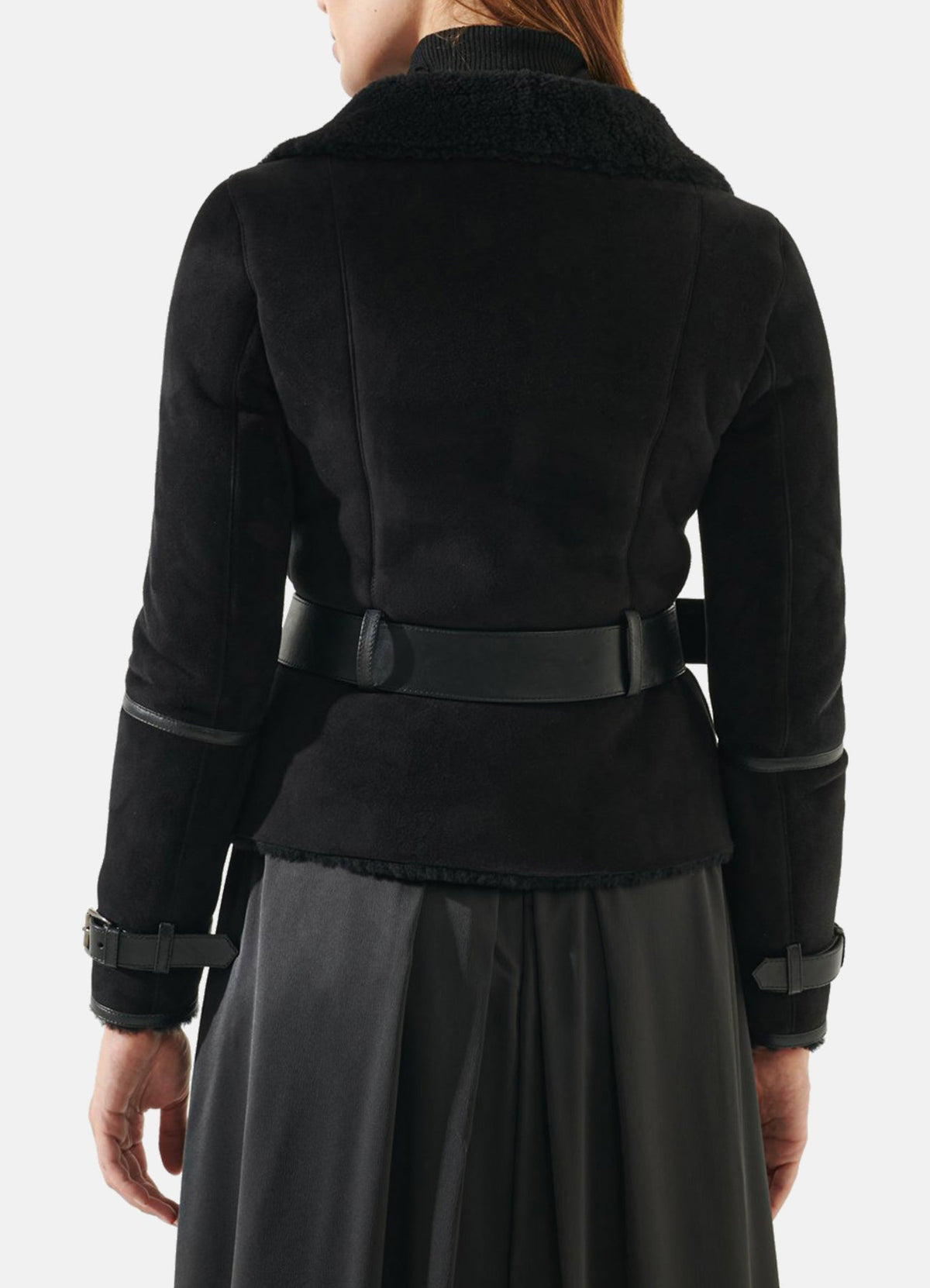 Women's Jet Black Suede Shearling Leather Jacket