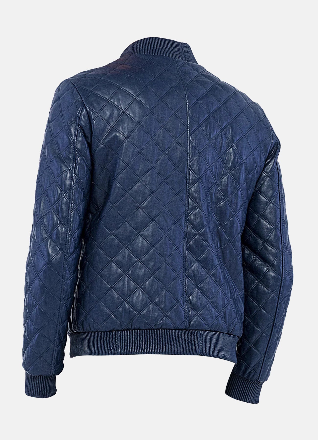 Men's Blue Quilted Leather Bomber Jacket
