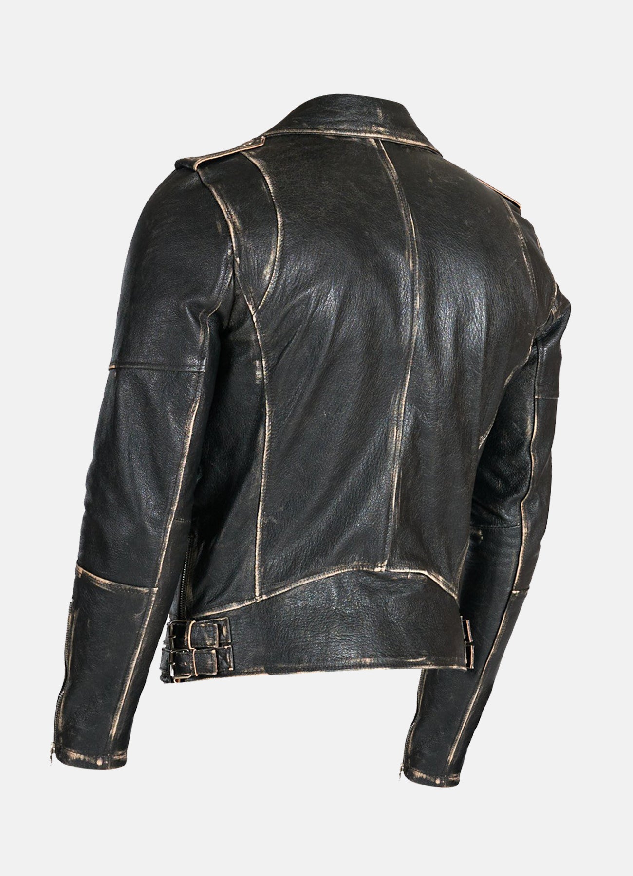Men's Distressed Black Biker Leather Jacket