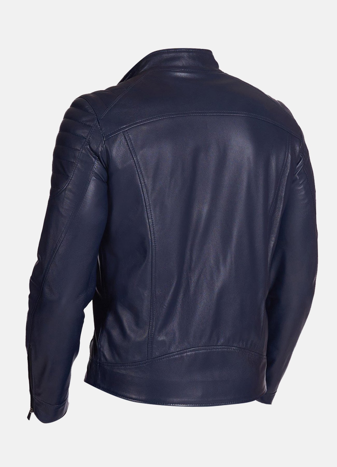 Men's Padded Shoulder Blue Biker Leather Jacket