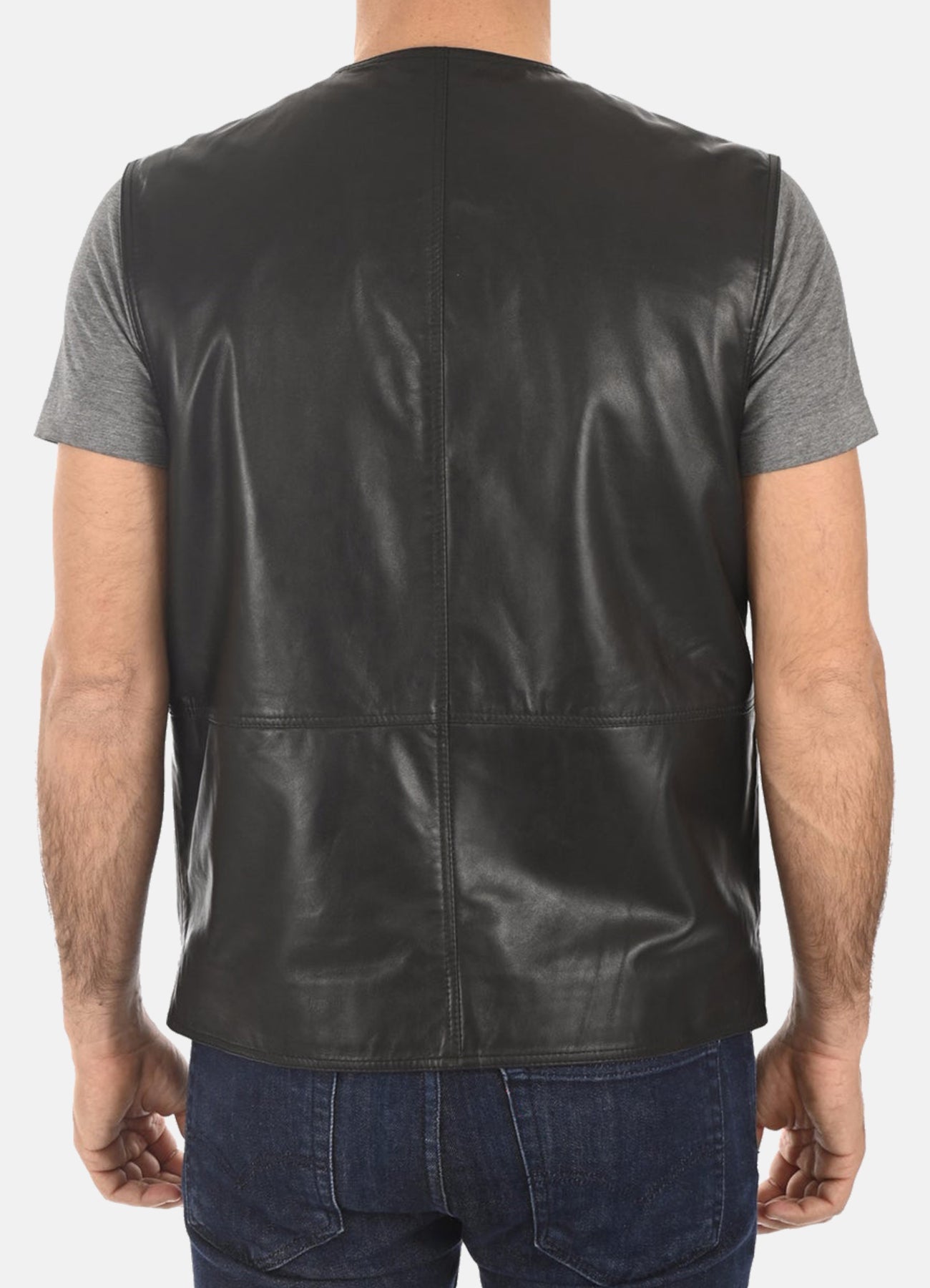 Men's Military Style Black Leather Vest