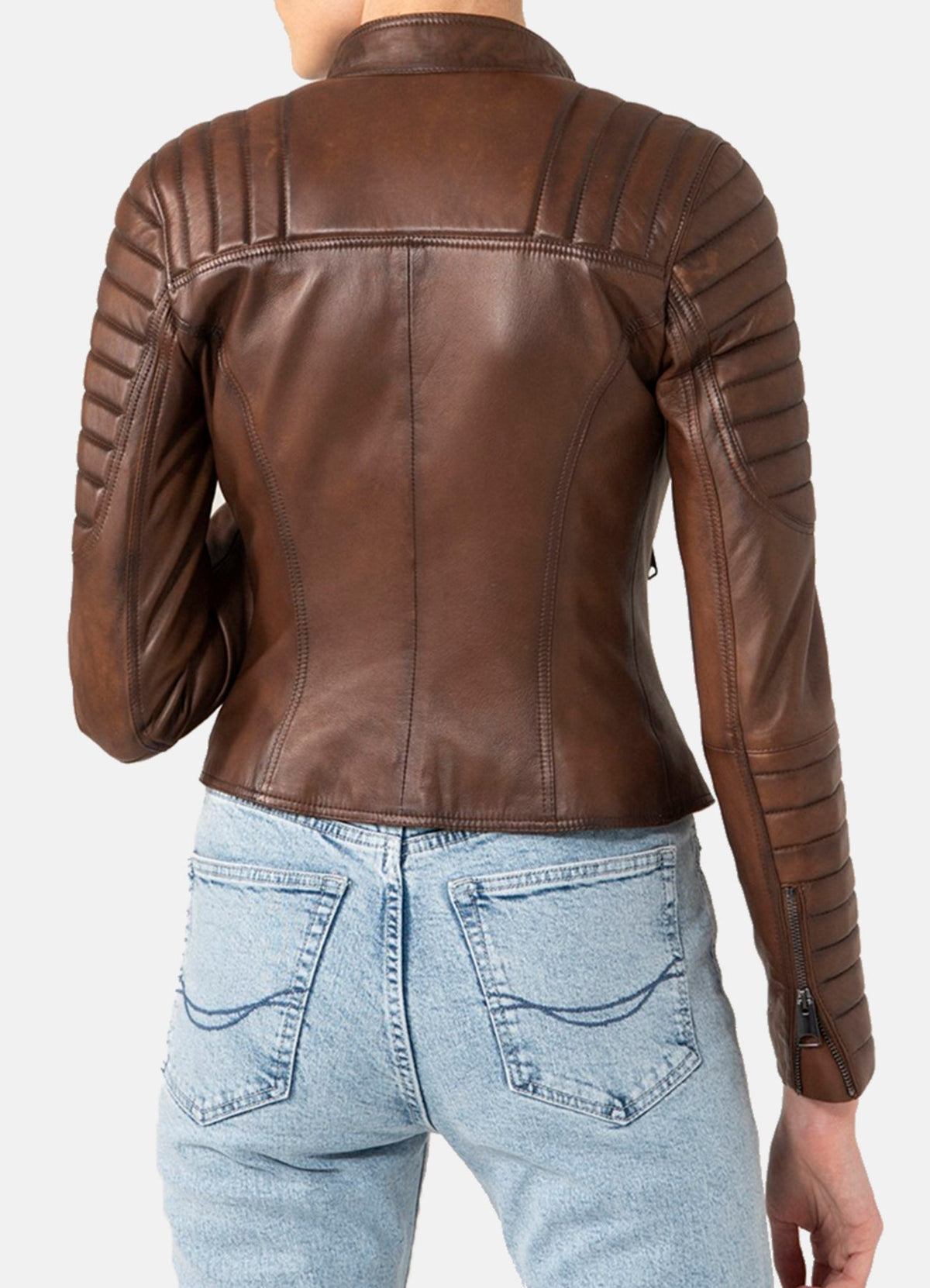 Women's Quilted Brown Biker Leather Jacket