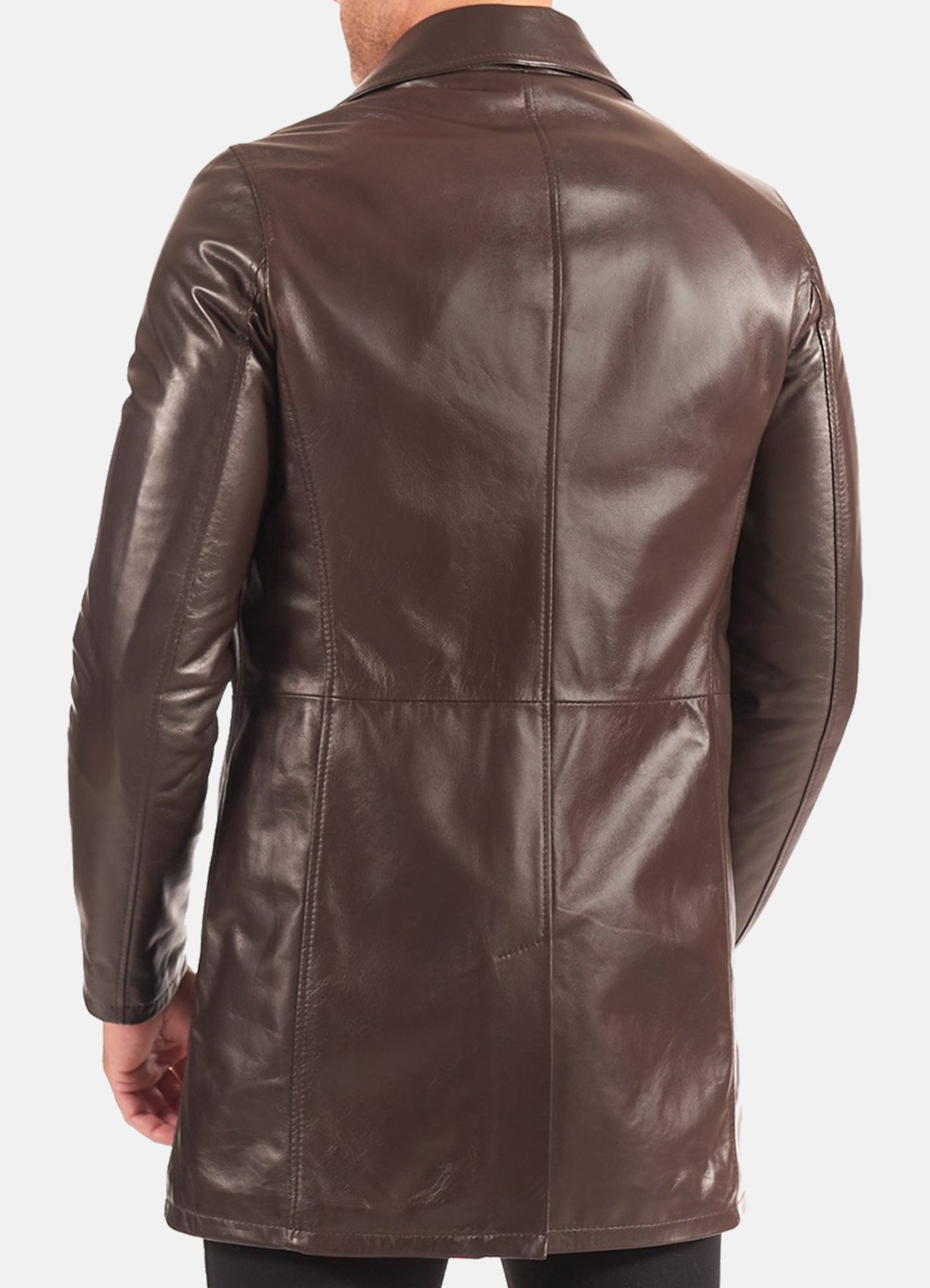 Men's Classic Brown Mid-Length Leather Coat