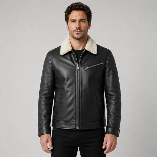 The Holloway Blackridge Shearling Black Leather Jacket