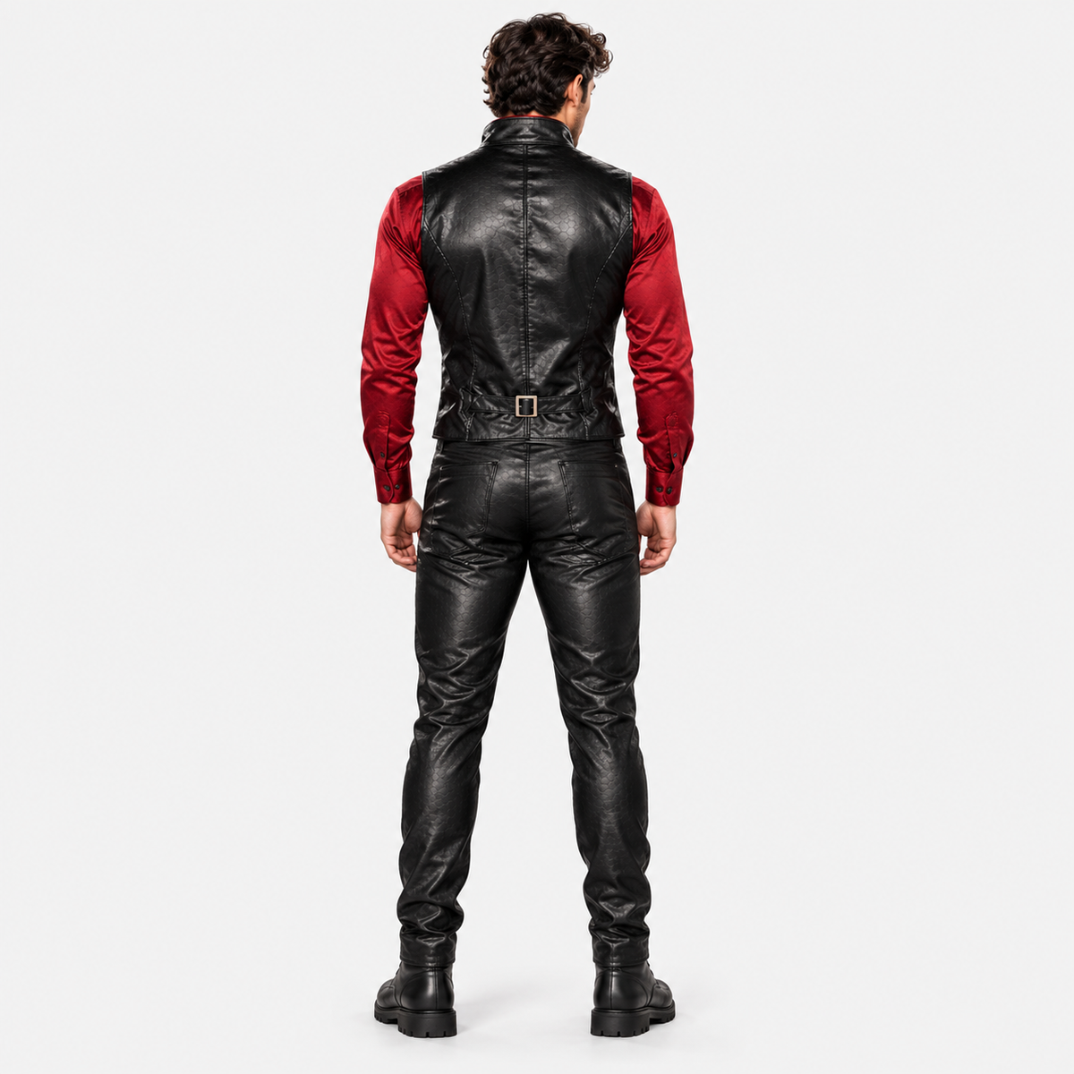 Gothic Vampire Couple Costume – Black & Red Leather Outfit