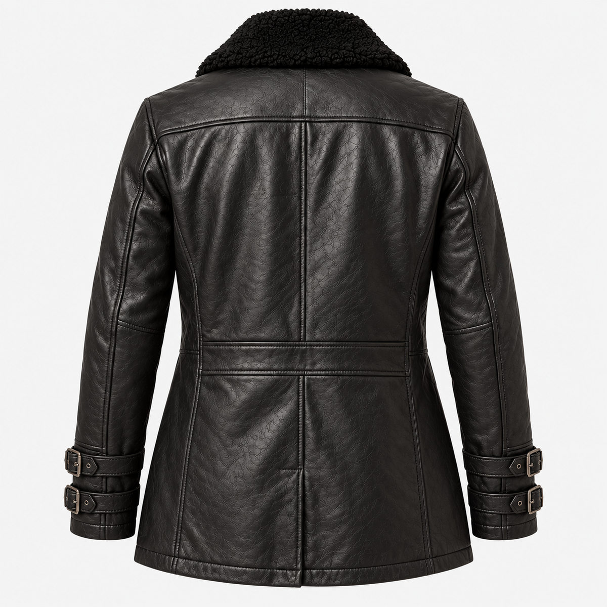 Women's Black Shearling Collar Leather Coat