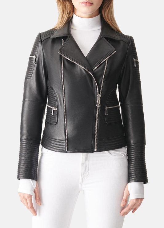 Women's Quilted Black Biker Leather Jacket
