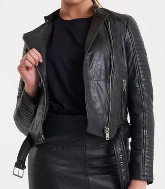 Designer Women Black Leather Biker Jacket