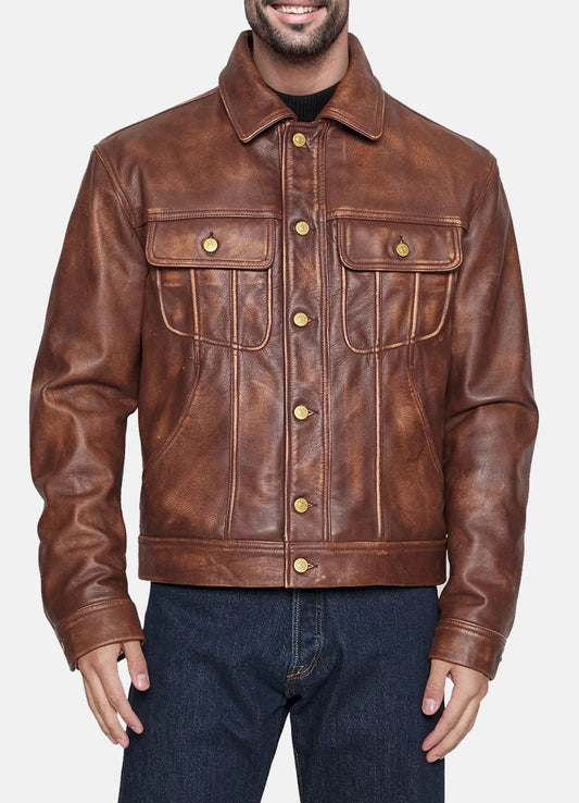 Men's Vintage Style Distressed Leather Jacket