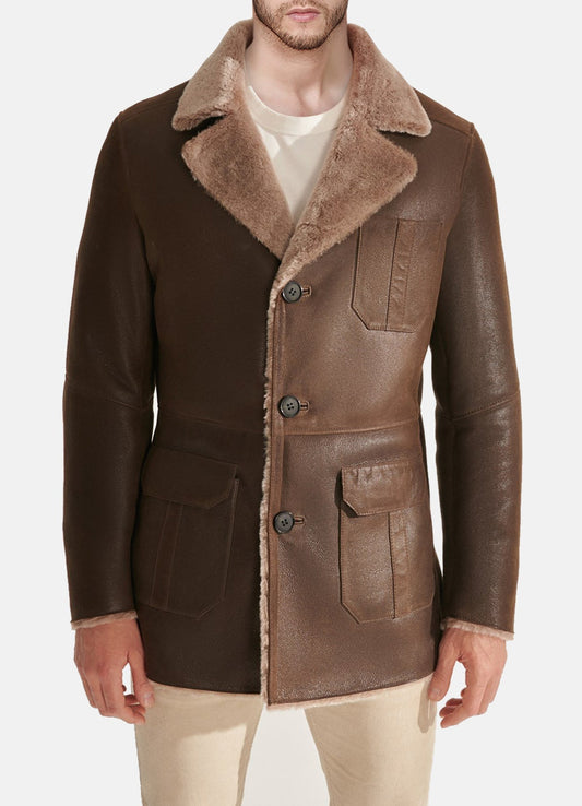 Men's Luxurious Brown Shearling Leather Coat