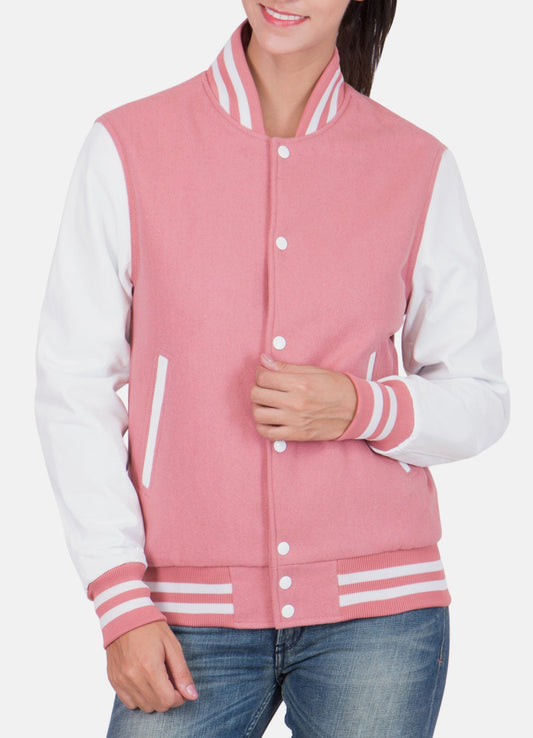 Women's Casual Baby Pink Varsity Jacket