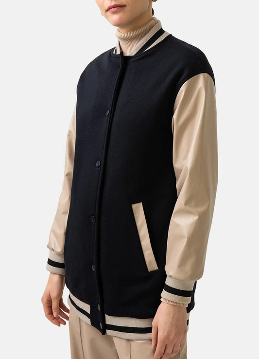 Women's Black and Beige Varsity Jacket