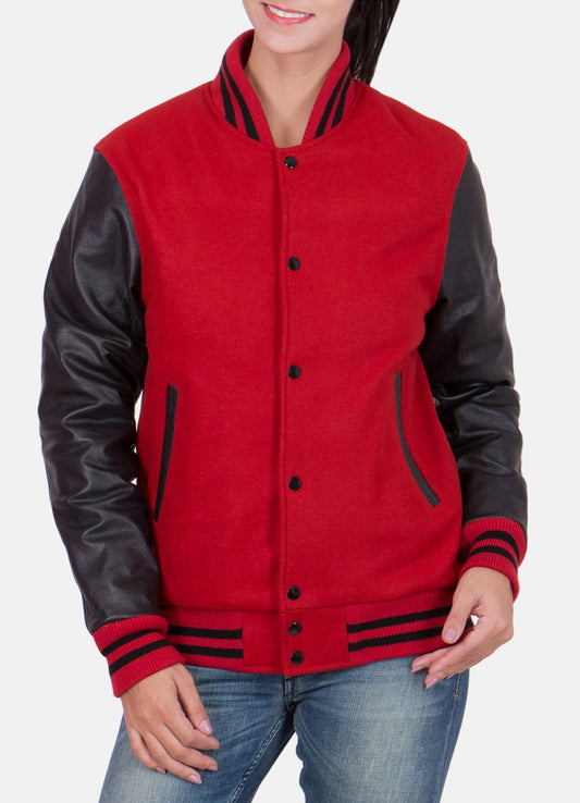 Women's Exclusive Red and Black Varsity Jacket