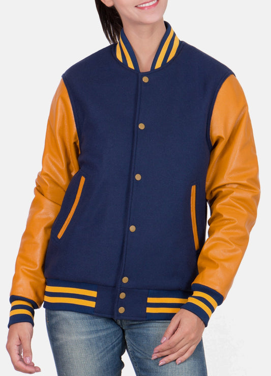 Women's Blue and Yellow Varsity Jacket
