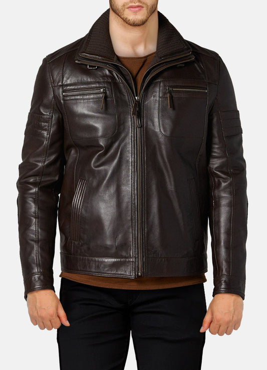 Men's Dark Brown Bomber Leather Jacket