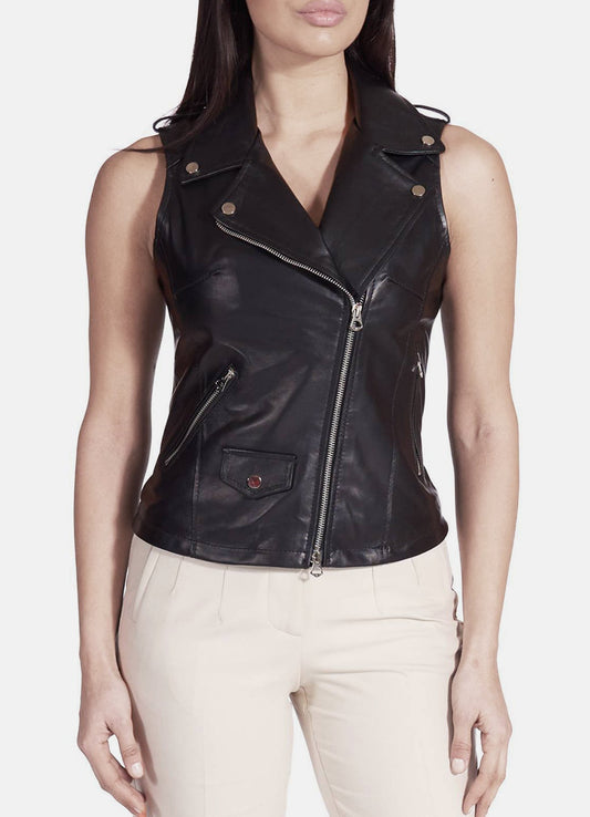 Women's Authentic Black Biker Leather Vest
