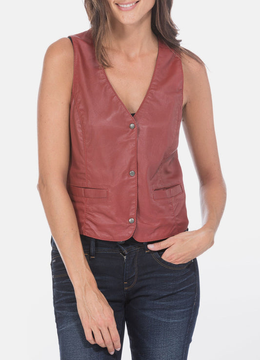 Women's Light Red Vintage Biker Leather Vest