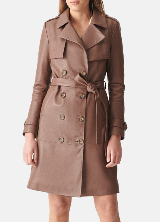 Women's Modern Brown Trench Leather Coat
