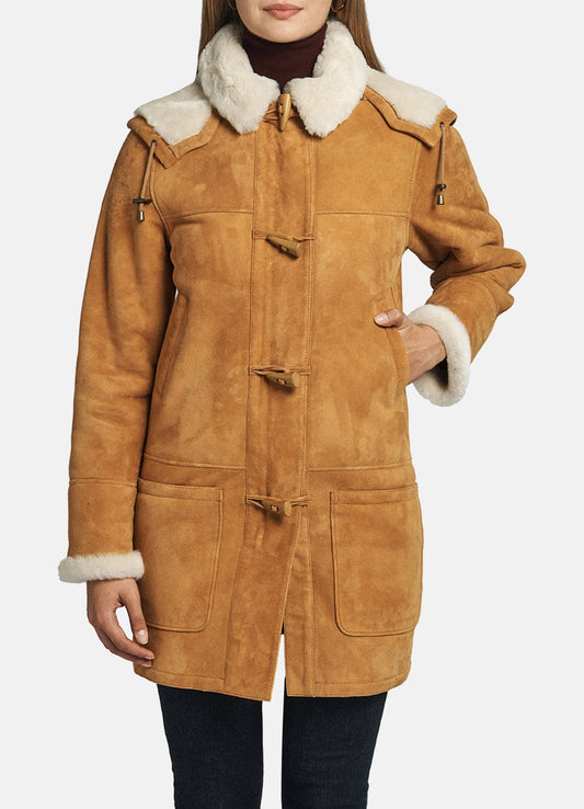 Women's Tan Shearling Leather Coat