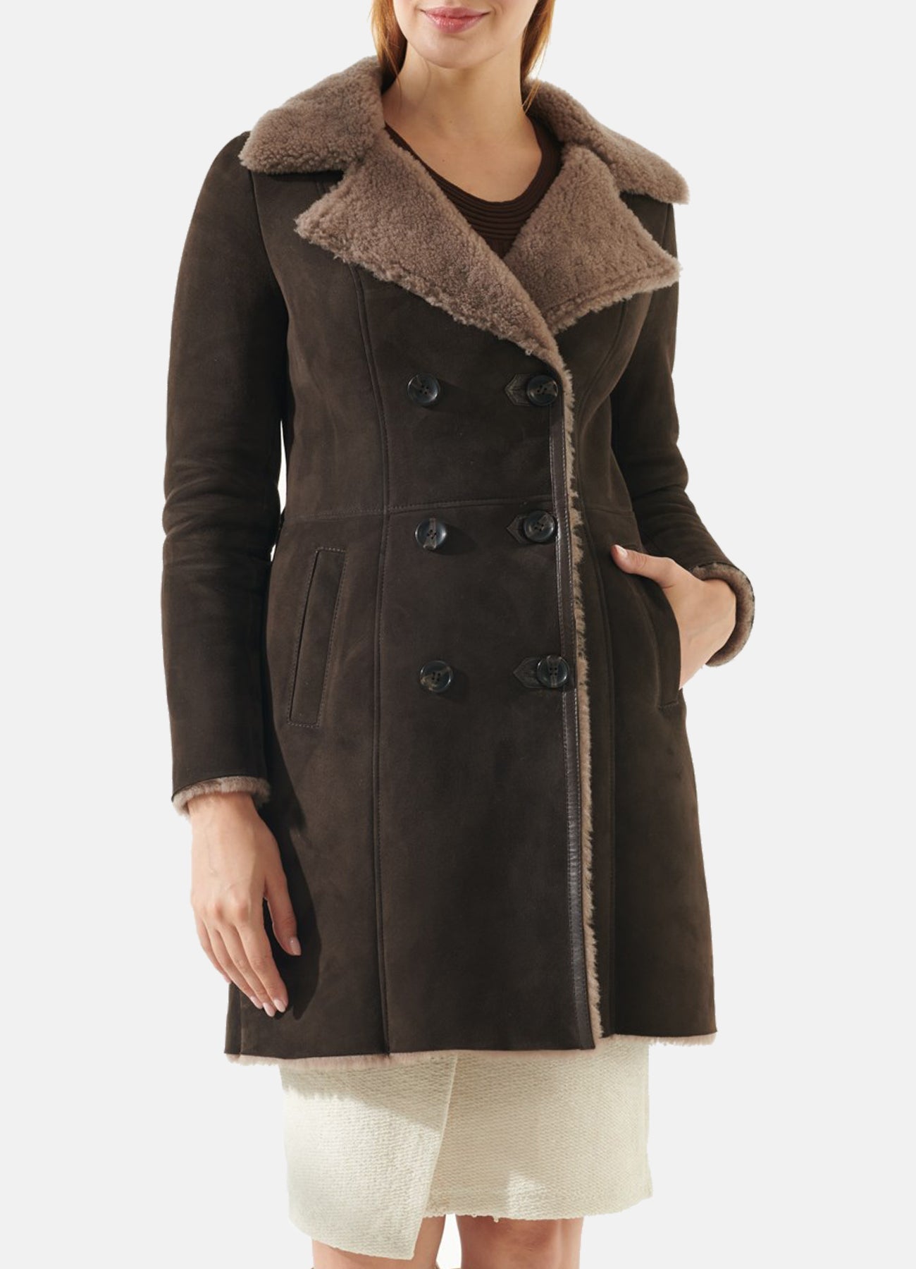 Women's Dark Brown Shearling Leather Coat