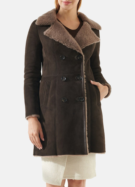 Women's Dark Brown Shearling Leather Coat