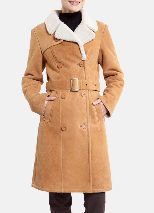 Women's Bright Tan Shearling Leather Coat