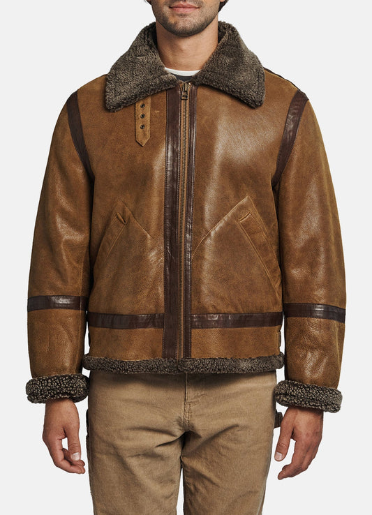 Men's Vintage Brown Shearling Leather Jacket