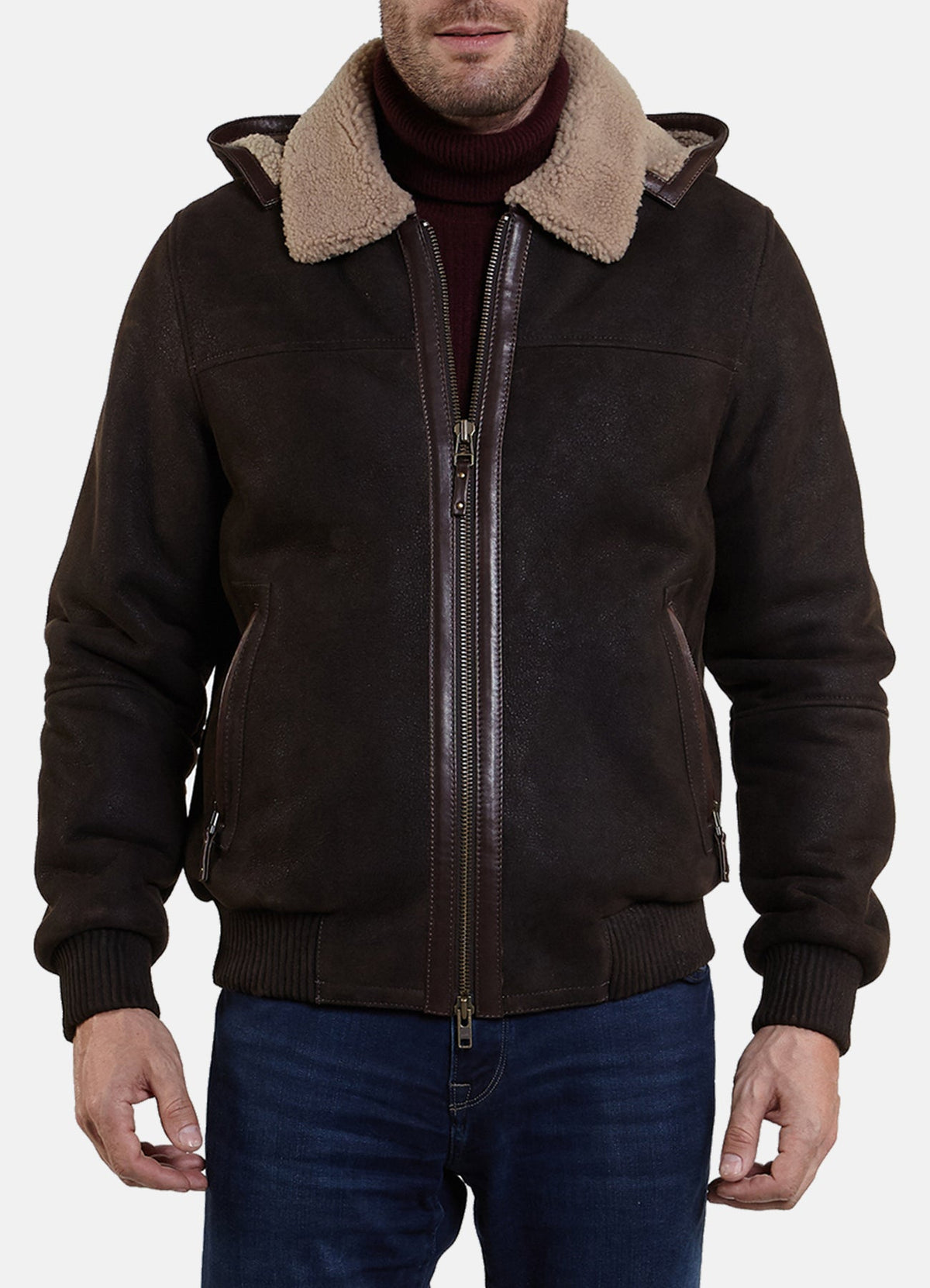 Men's Dark Brown Suede Shearling Leather Jacket
