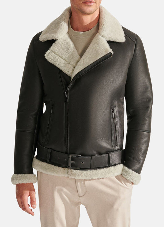Men's Coal Black Shearling Leather Jacket