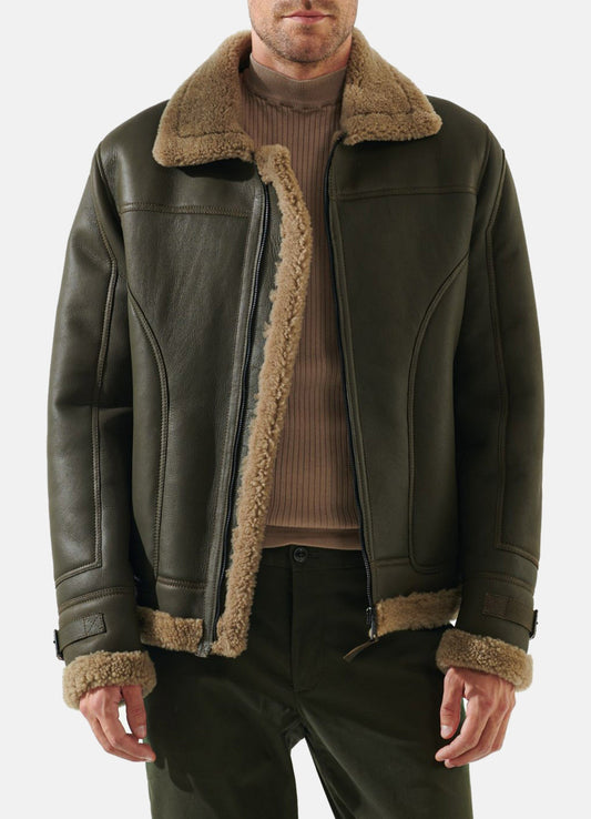 Men's Moss Green Shearling Leather Jacket