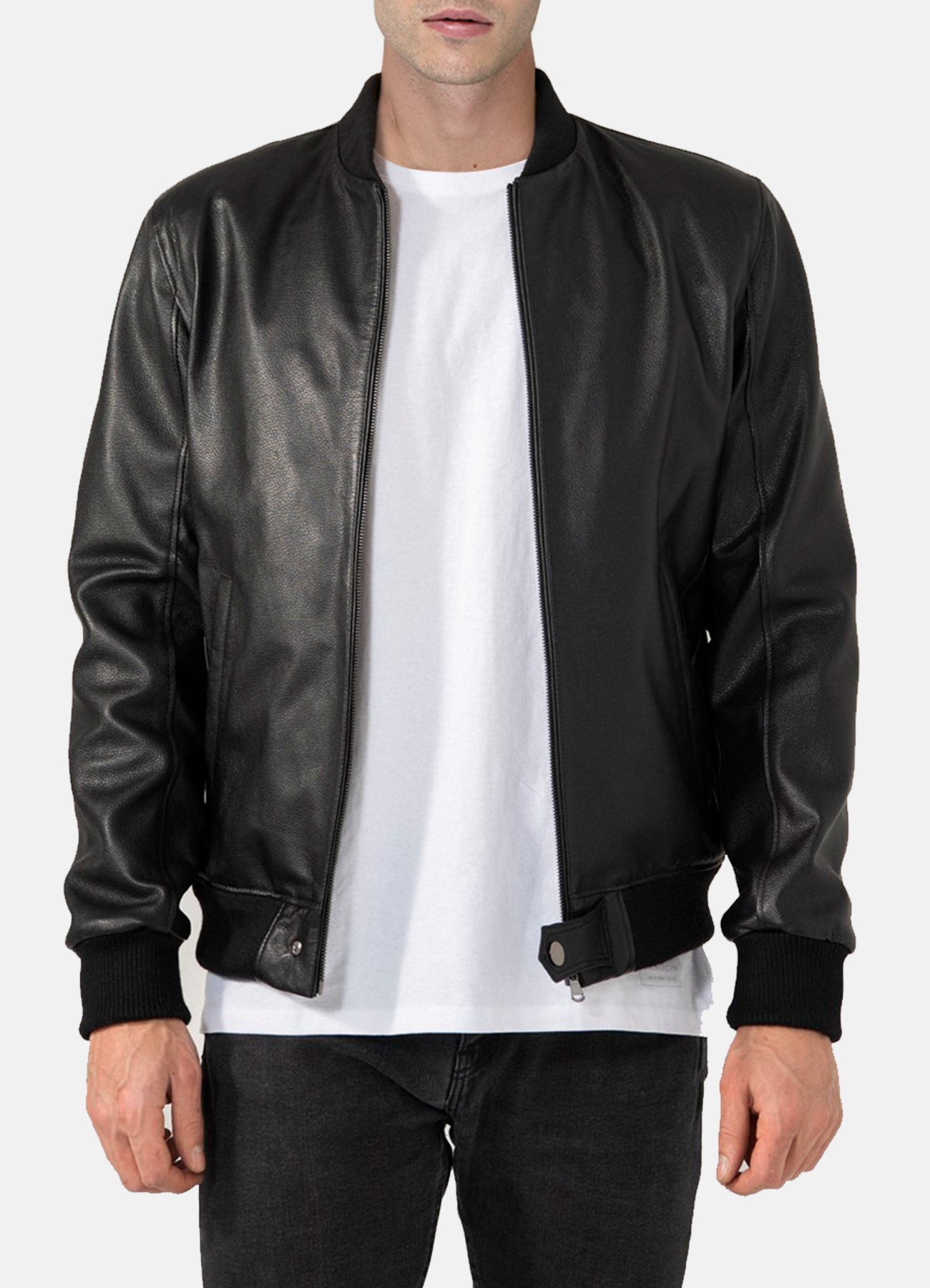 Men's Black Cow Leather Bomber Jacket