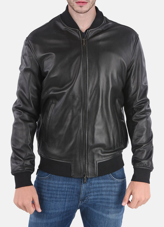 Men's Midnight Black Bomber Leather Jacket