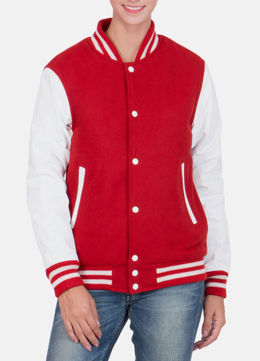 Women's Classic Red and White Varsity Jacket