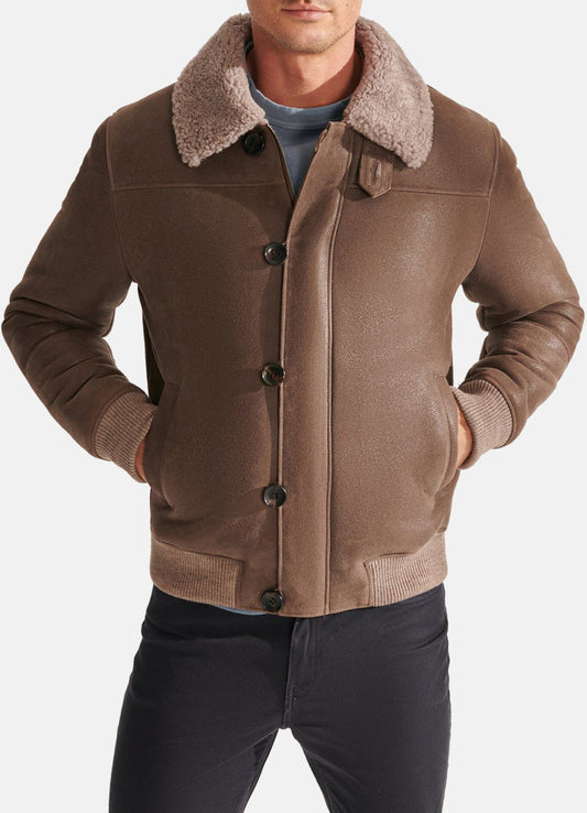 Men's Dark Brown Shearling Leather Jacket