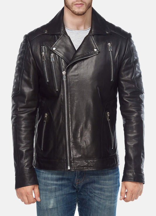 Men's Classic Black Biker Leather Jacket