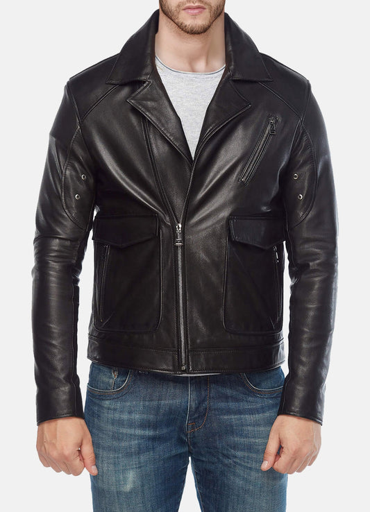 Men's Midnight Black Biker Leather Jacket