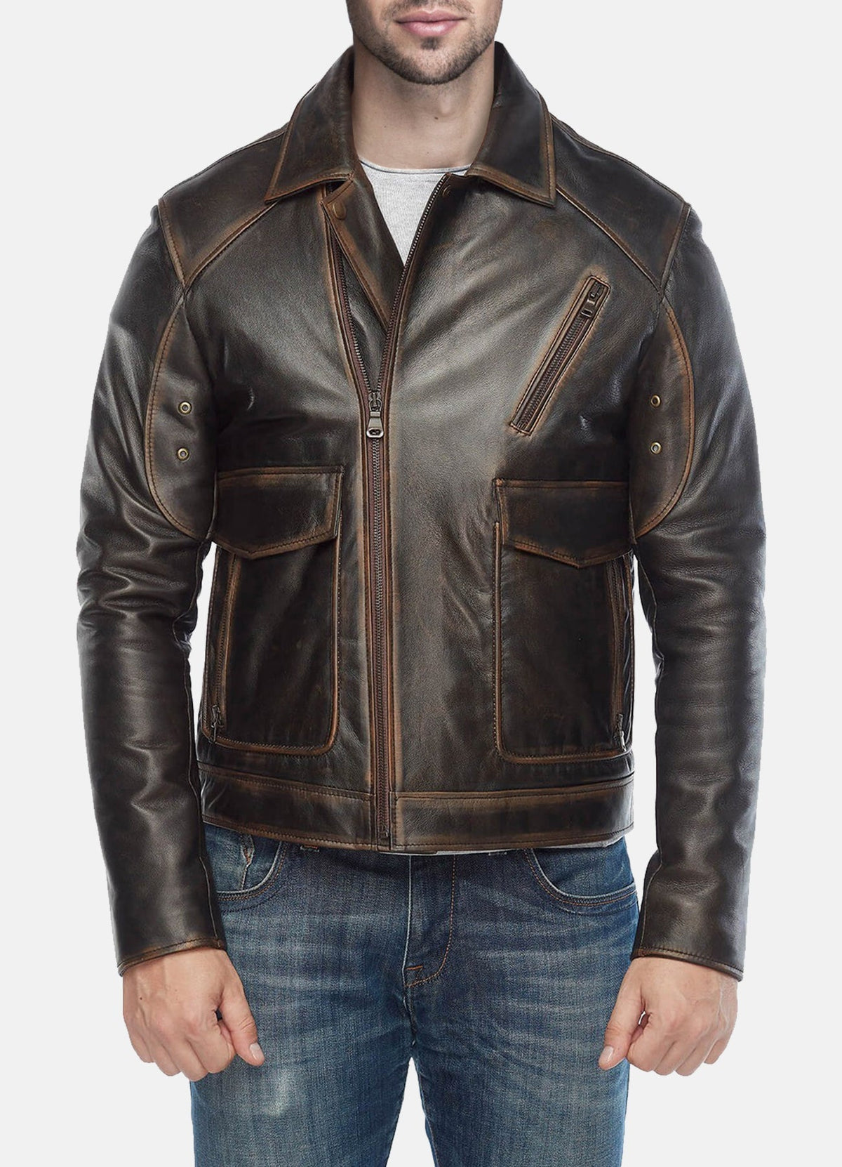 Men's Vintage Distressed Black Biker Leather Jacket