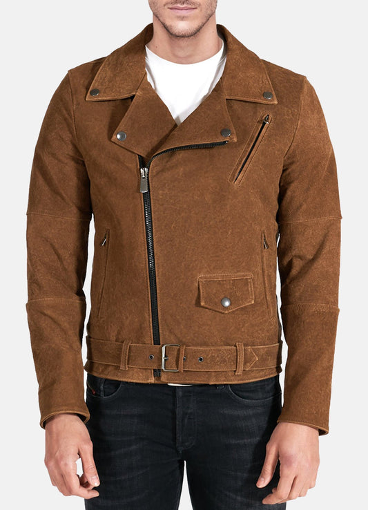 Men's Camel Brown Suede Leather Jacket