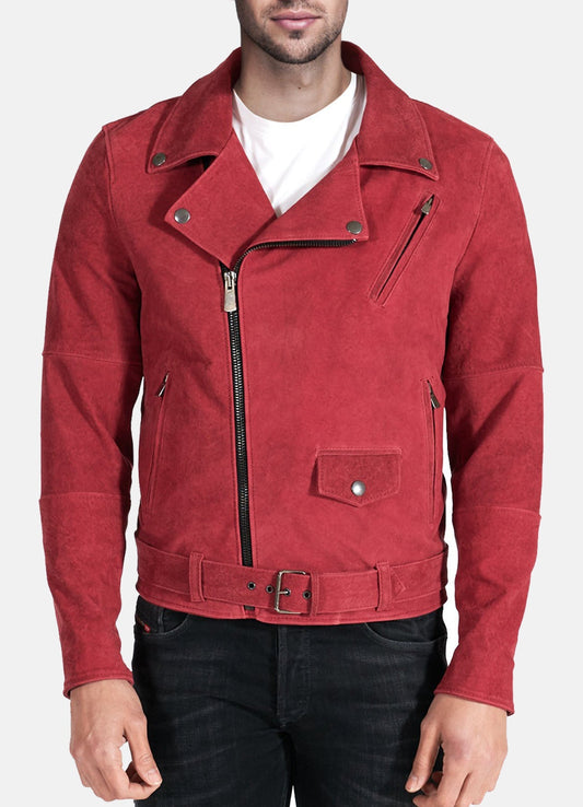 Men's Bright Red Suede Leather Jacket