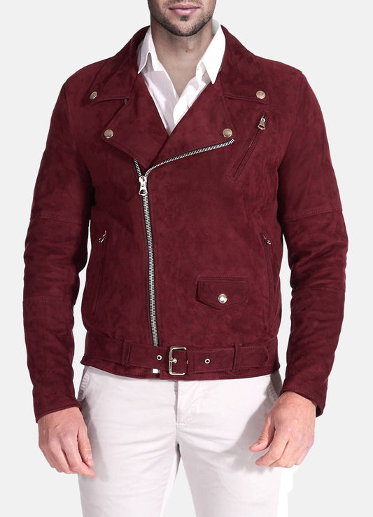 Men's Deep Maroon Suede Leather Jacket