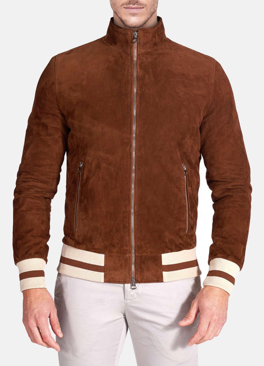 Men's Slimfit Brown Suede Leather Jacket
