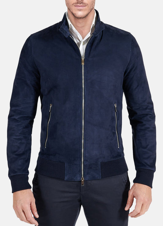 Men's Midnight Blue Suede Leather Jacket