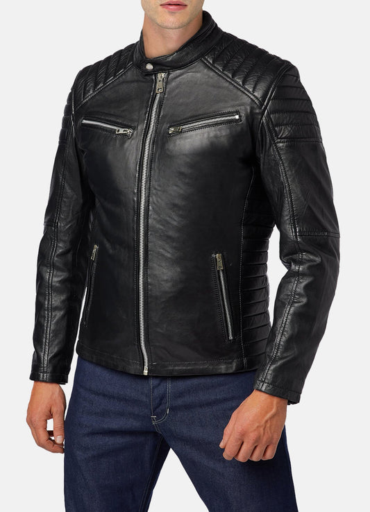 Men's Padded Black Lambskin Leather Jacket