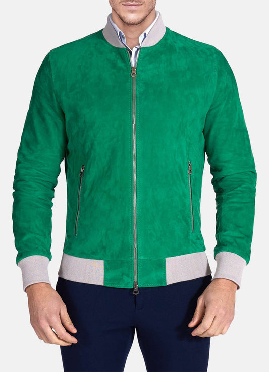 Men's Bright Green Suede Leather Jacket