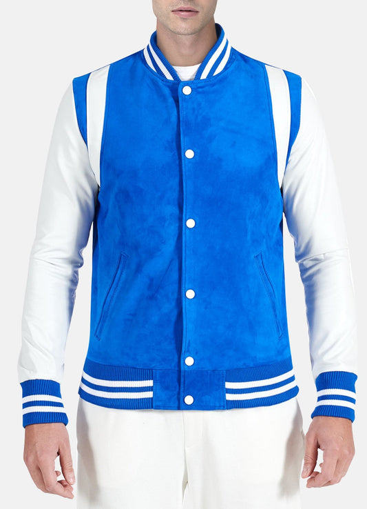 Men's Blue and White Varsity Jacket