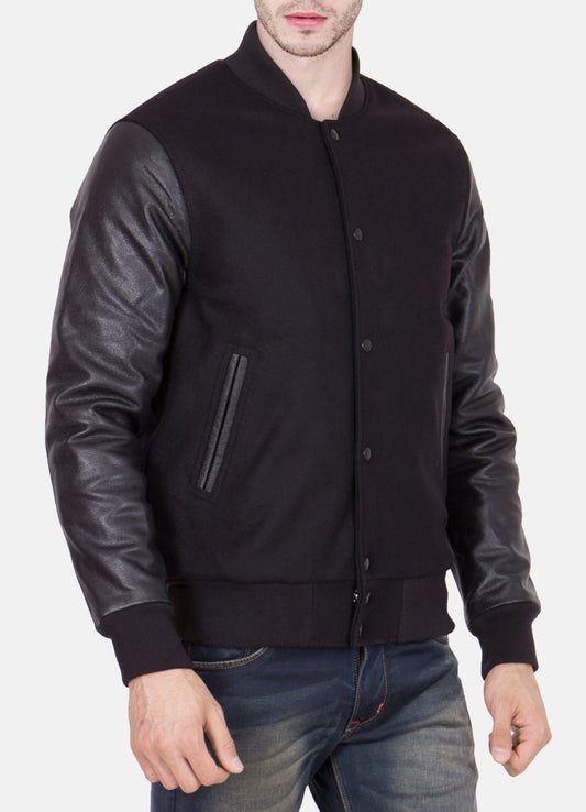 Men's Classic Black Varsity Jacket