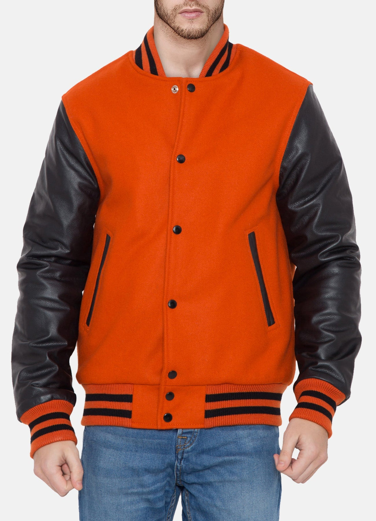 Men's Orange and Black Varsity Jacket