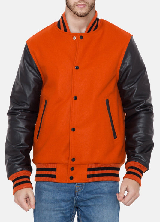 Men's Orange and Black Varsity Jacket