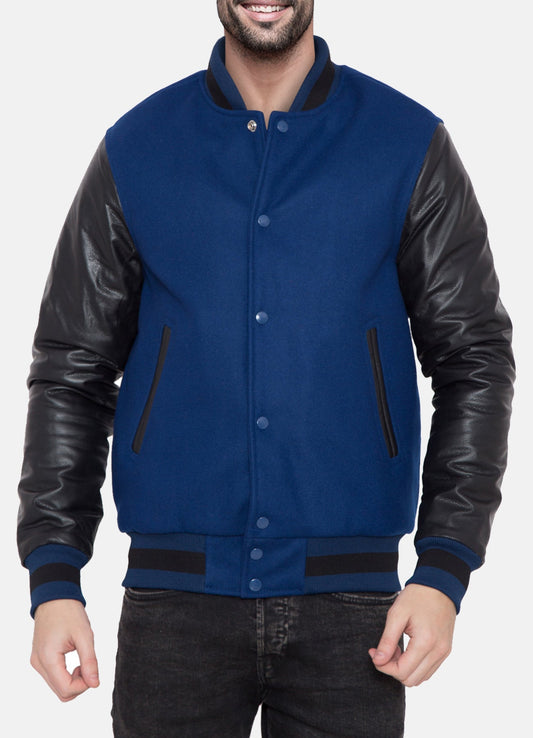 Men's Blue and Black Varsity Jacket
