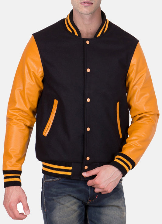 Men's Black and Yellow Varsity Jacket
